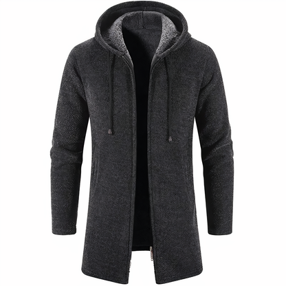 Wintermantel - Men's Hooded Zip-Up Mid Lenght Winter Jacket-Dunkelgrau-S-Chaps Herrenmode
