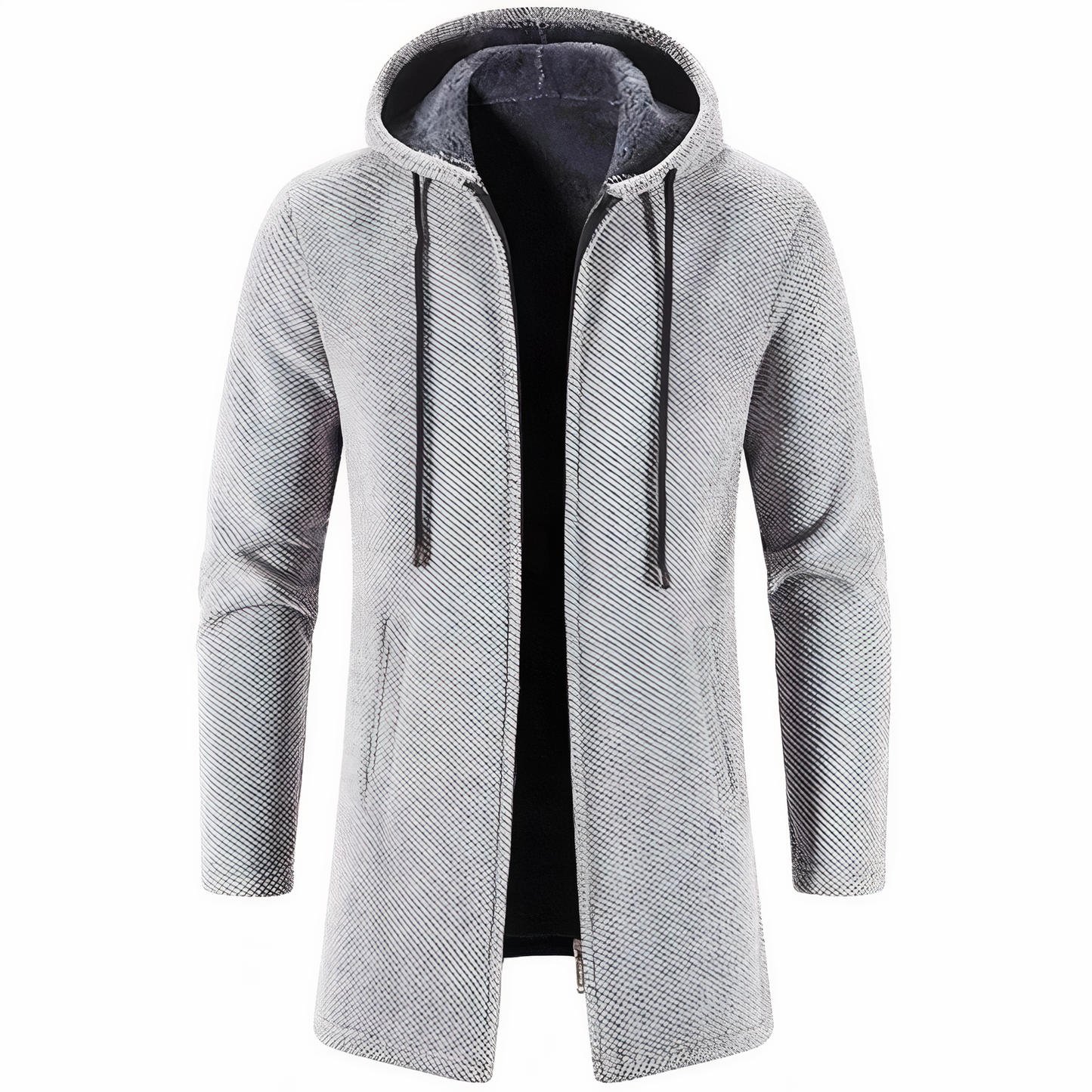 Wintermantel - Men's Hooded Zip-Up Mid Lenght Winter Jacket-Hellgrau-S-Chaps Herrenmode