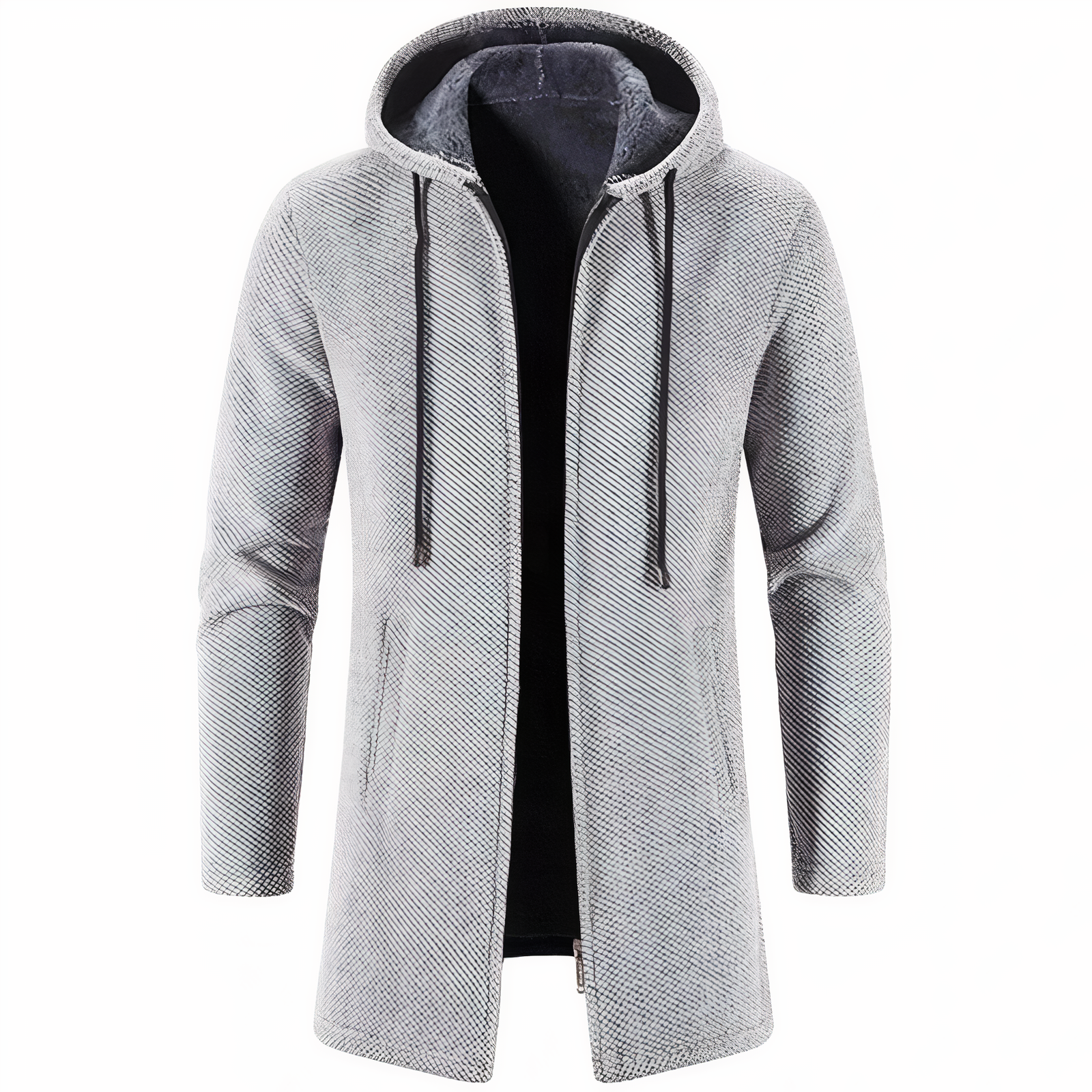 Wintermantel - Men's Hooded Zip-Up Mid Lenght Winter Jacket-Hellgrau-S-Chaps Herrenmode