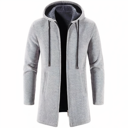 Wintermantel - Men's Hooded Zip-Up Mid Lenght Winter Jacket-Hellgrau-S-Chaps Herrenmode