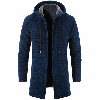 Wintermantel - Men's Hooded Zip-Up Mid Lenght Winter Jacket-Marineblau-S-Chaps Herrenmode