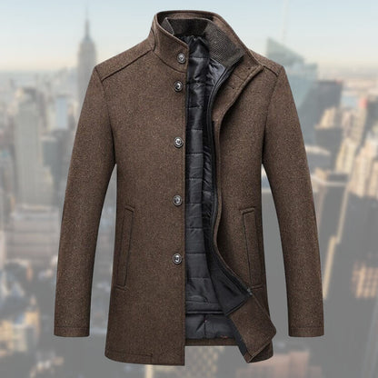 Wintermantel - Stehkragen - Zip-Up - Wollmantel - Herrenjacke-Braun-S-Chaps Herrenmode