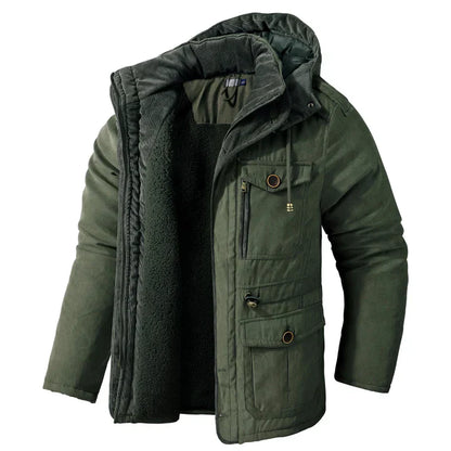Winterparka | Mit Fleece gefüttert | Mit Kapuze | Utility-Jacke | Herren-Winterjacke-Armeegrün-S-Chaps Herrenmode