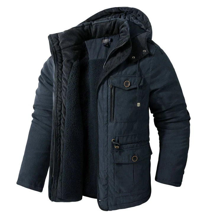 Winterparka | Mit Fleece gefüttert | Mit Kapuze | Utility-Jacke | Herren-Winterjacke-Blau-S-Chaps Herrenmode