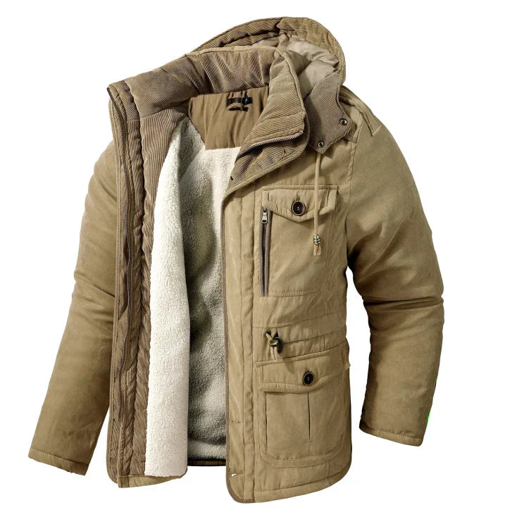Winterparka | Mit Fleece gefüttert | Mit Kapuze | Utility-Jacke | Herren-Winterjacke-Khaki-S-Chaps Herrenmode