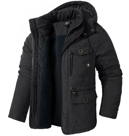 Winterparka | Mit Fleece gefüttert | Mit Kapuze | Utility-Jacke | Herren-Winterjacke-Schwarz-S-Chaps Herrenmode