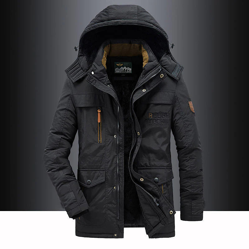 Winterparka | Mit Kapuze | Mit Fleece gefüttert | Winterjacke | Herrenmantel-Schwarz-M-Chaps Herrenmode