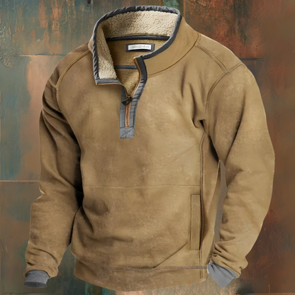 Winterpullover – Viertelreißverschluss – Fleecefutter – Pullover mit halbem Reißverschluss – Herren-Sweatshirt-Hellbeige-S-Chaps Herrenmode