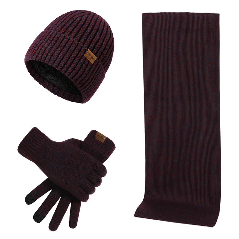 Winterset Herren | Mütze Schal Handschuhe | Strick-Bordeaux-Chaps Herrenmode