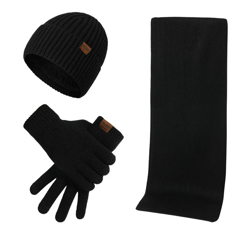 Winterset Herren | Mütze Schal Handschuhe | Strick-Schwarz-Chaps Herrenmode