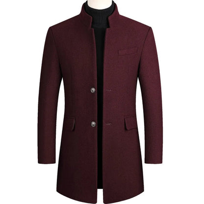 Woll-Trenchcoat – Formal – Klassisch – Einreihiger Mantel – Herrenjacken-Rot-S-Chaps Herrenmode