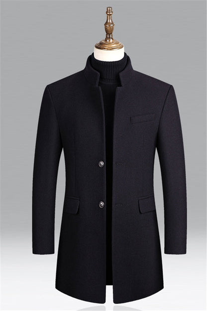 Woll-Trenchcoat – Formal – Klassisch – Einreihiger Mantel – Herrenjacken-Schwarz-S-Chaps Herrenmode