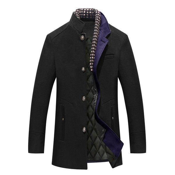 Wolljacke - Herren Sanding Collar Einreihige Winterjacke-Schwarz-S-Chaps Herrenmode