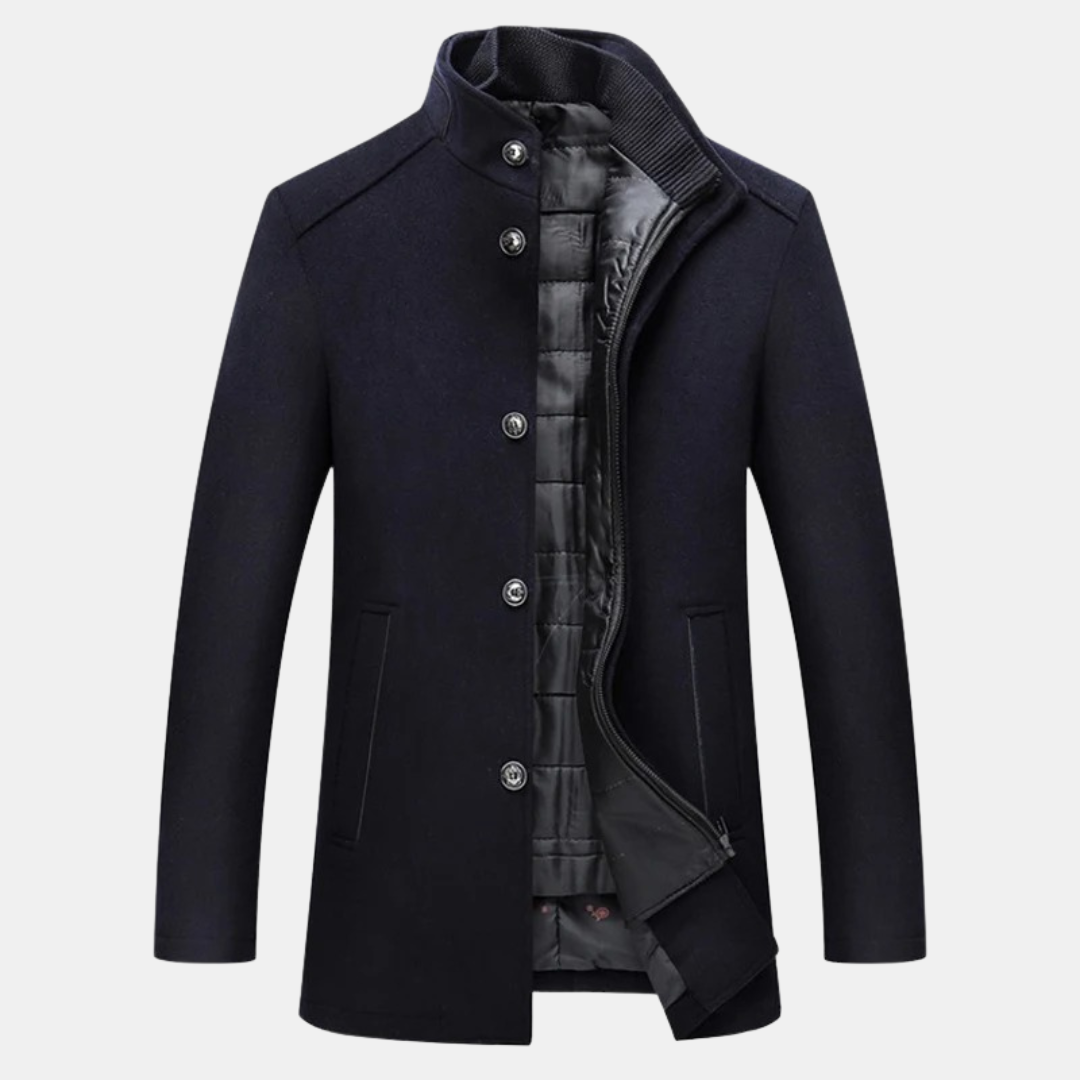 Wolljacke – mit Reißverschluss – Stehkragen – wattierte Innenjacke – Winterjacke-Blau-S-Chaps Herrenmode