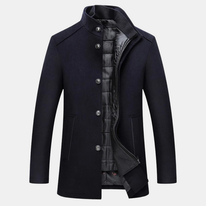 Wolljacke – mit Reißverschluss – Stehkragen – wattierte Innenjacke – Winterjacke-Blau-S-Chaps Herrenmode