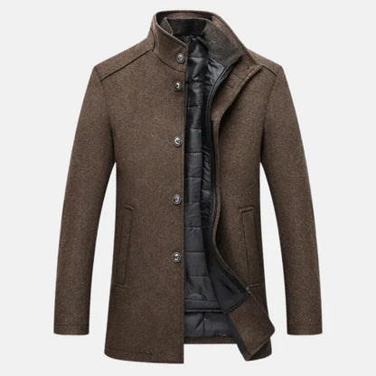 Wolljacke – mit Reißverschluss – Stehkragen – wattierte Innenjacke – Winterjacke-Braun-S-Chaps Herrenmode