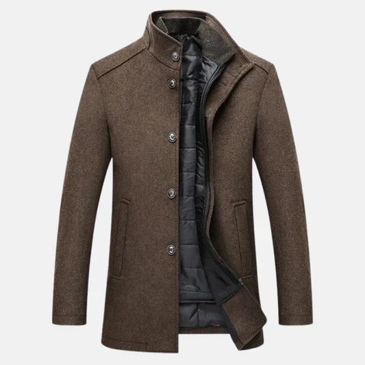 Wolljacke – mit Reißverschluss – Stehkragen – wattierte Innenjacke – Winterjacke-Braun-S-Chaps Herrenmode