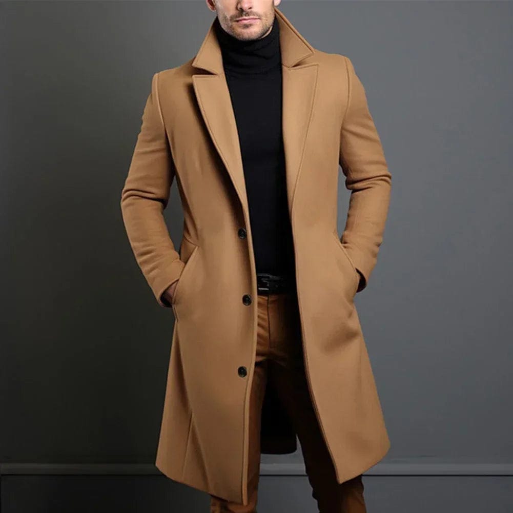 Wollmantel – Einreihiger Winter-Trenchcoat für Herren-Beige-S-Chaps Herrenmode