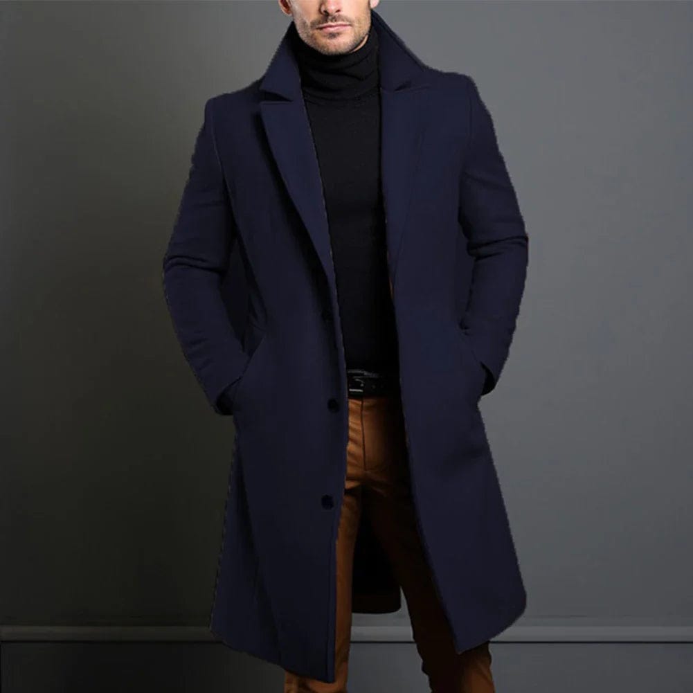 Wollmantel – Einreihiger Winter-Trenchcoat für Herren-Dunkelblau-S-Chaps Herrenmode