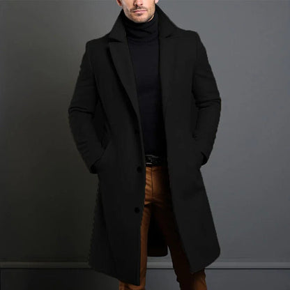 Wollmantel – Einreihiger Winter-Trenchcoat für Herren-Schwarz-S-Chaps Herrenmode