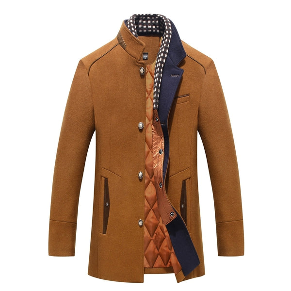 Wollmantel – Klassische, Einreihige, Gefütterte Winterjacke für Herren-Braun-S-Chaps Herrenmode