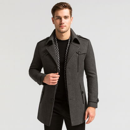 Wollmantel – Kurzer, einreihiger Wollmantel für Männer für den Winter-Grau-S-Chaps Herrenmode