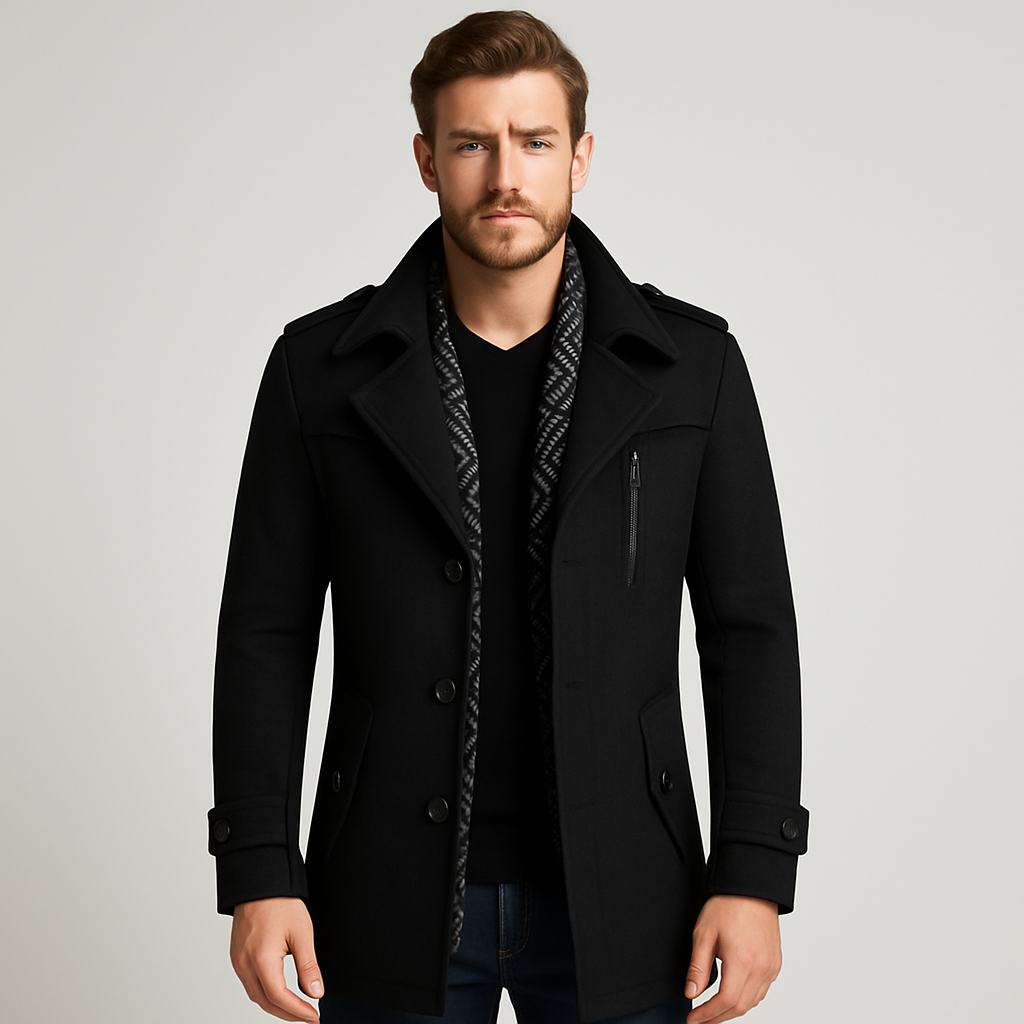 Wollmantel – Kurzer, einreihiger Wollmantel für Männer für den Winter-Schwarz-S-Chaps Herrenmode