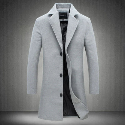 Wollmantel | Umlegekragen | Einreihig | Winterjacke | Wollmantel für Männer-Hellgrau-2XS-Chaps Herrenmode