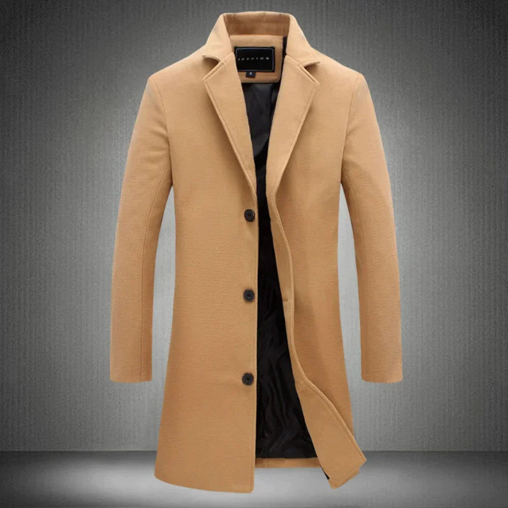 Wollmantel | Umlegekragen | Einreihig | Winterjacke | Wollmantel für Männer-Khaki-2XS-Chaps Herrenmode