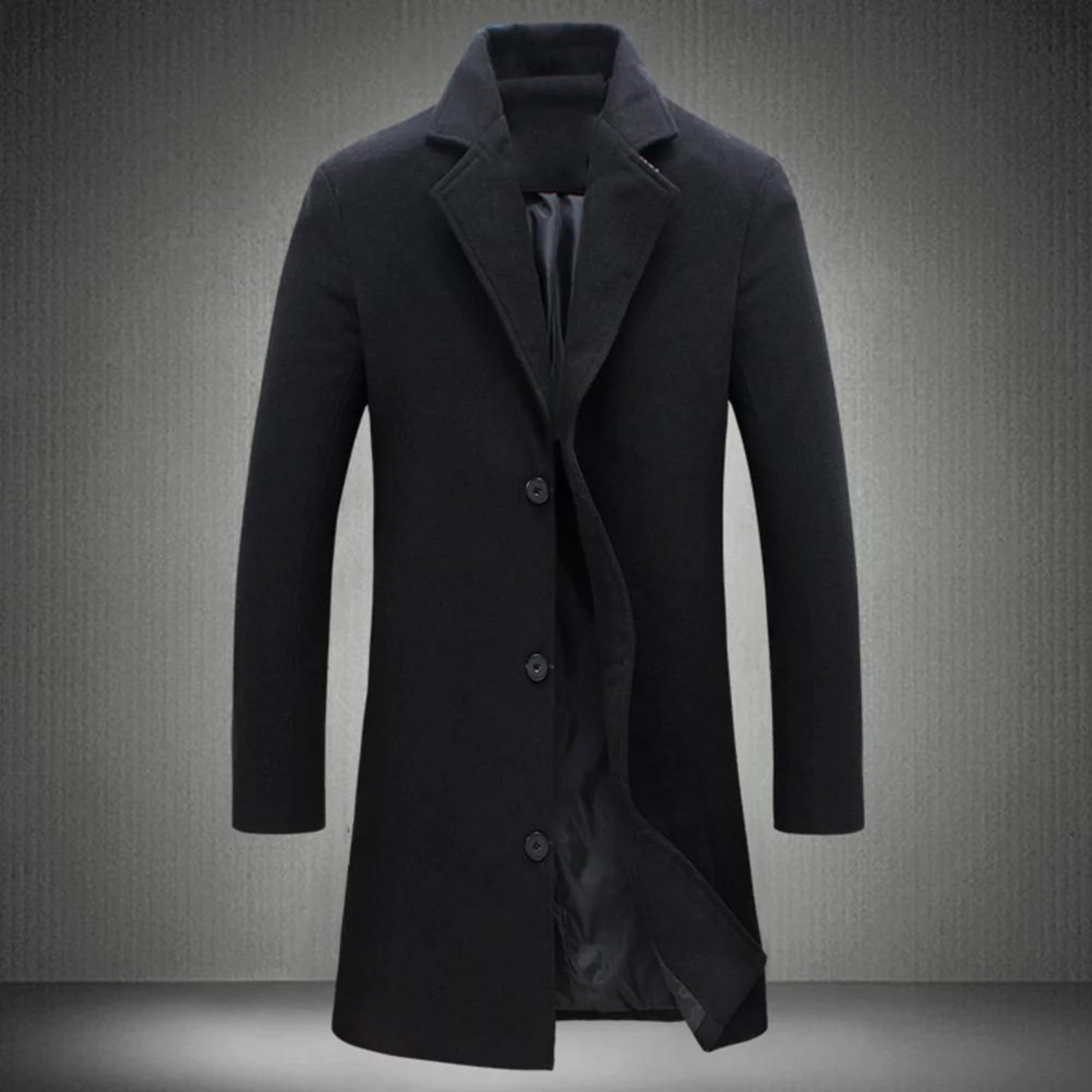 Wollmantel | Umlegekragen | Einreihig | Winterjacke | Wollmantel für Männer-Schwarz-2XS-Chaps Herrenmode