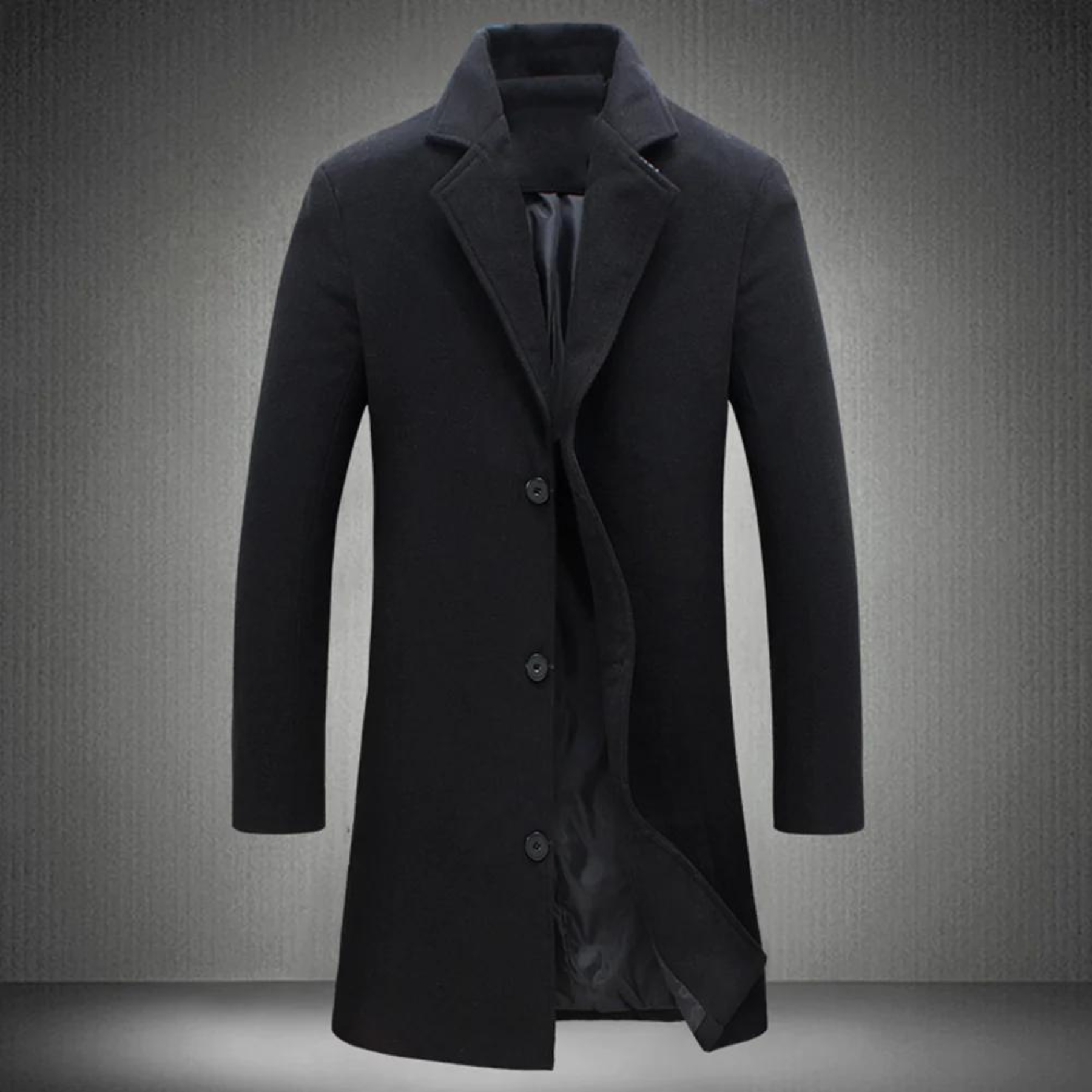 Wollmantel | Umlegekragen | Einreihig | Winterjacke | Wollmantel für Männer-Schwarz-2XS-Chaps Herrenmode