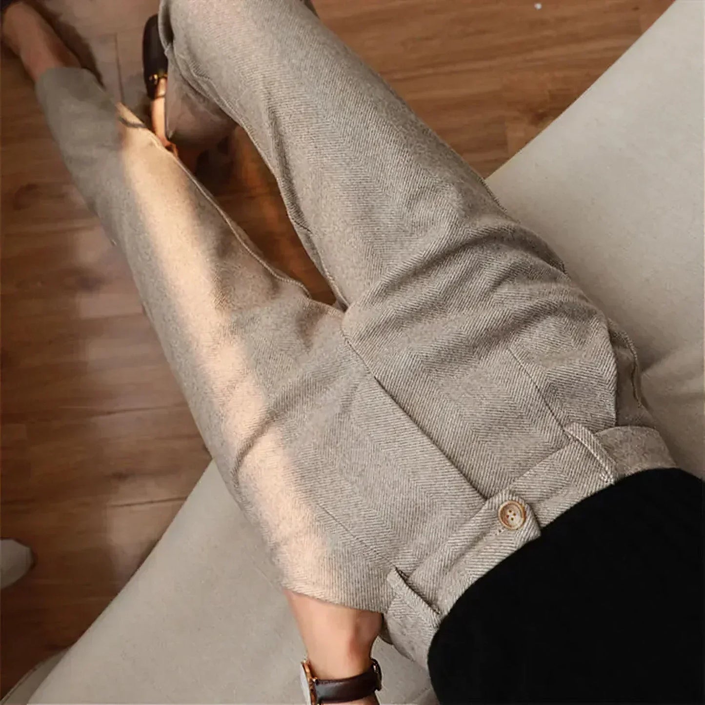 Wollmischung | Fischgrätenmuster | Slim Fit | Smart Casual Hose | Herrenhosen-Braun-2XS-Chaps Herrenmode
