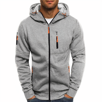 Zip-Hoodie - Warm - Reißverschlusstaschen - Kapuzenpullover mit Reißverschluss - Herrenbekleidung-Hellgrau-M-Chaps Herrenmode
