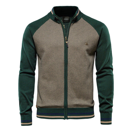 Zip-Up Cardigan – Herren-Strickjacke mit durchgehendem Reißverschluss und feiner Strickstruktur-Armeegrün-M-Chaps Herrenmode