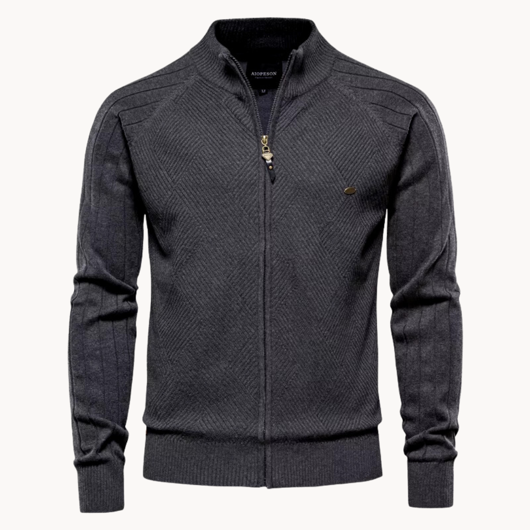 Zip-Up Cardigan – Herren-Strickjacke mit durchgehendem Reißverschluss und feiner Strickstruktur-Dunkelgrau-M-Chaps Herrenmode