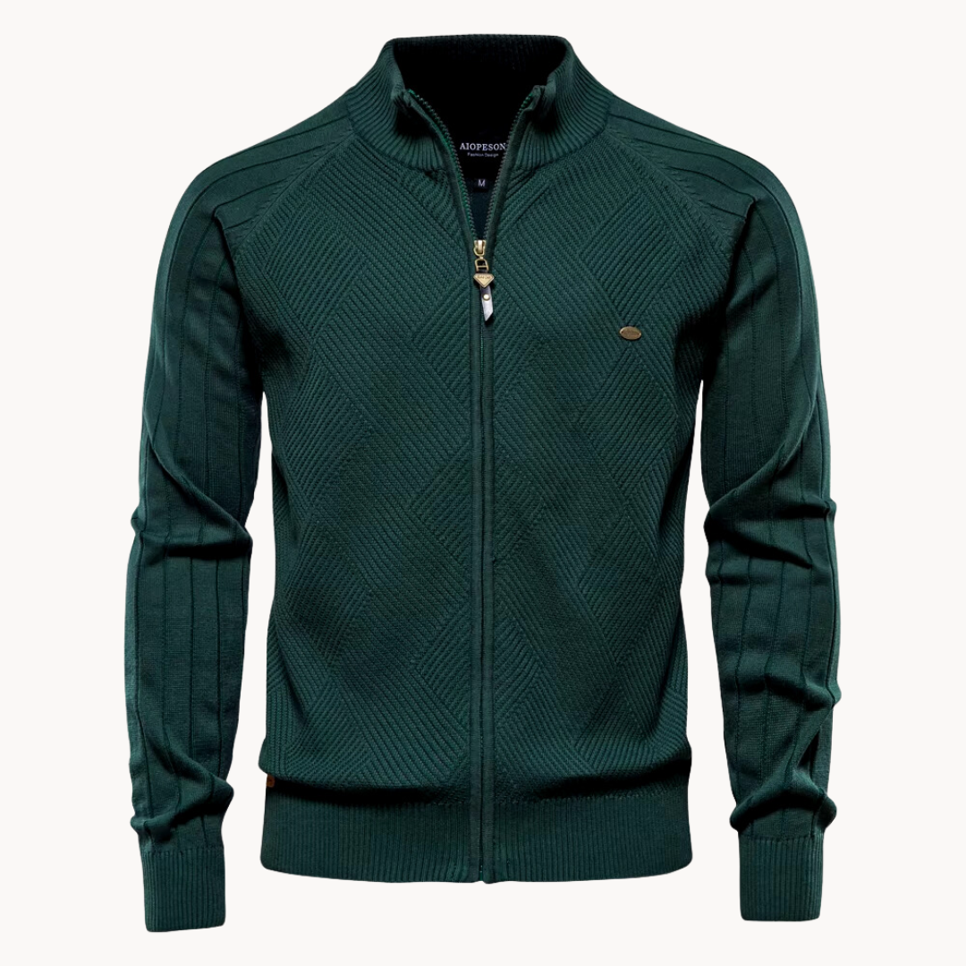 Zip-Up Cardigan – Herren-Strickjacke mit durchgehendem Reißverschluss und feiner Strickstruktur-Grün-M-Chaps Herrenmode