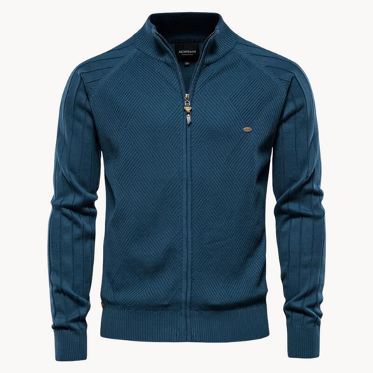 Zip-Up Cardigan – Herren-Strickjacke mit durchgehendem Reißverschluss und feiner Strickstruktur-Königsblau-M-Chaps Herrenmode