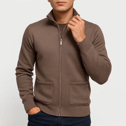 Zip-Up Cardigan – Strickjacke für Männer mit Taschen-Braun-M-Chaps Herrenmode