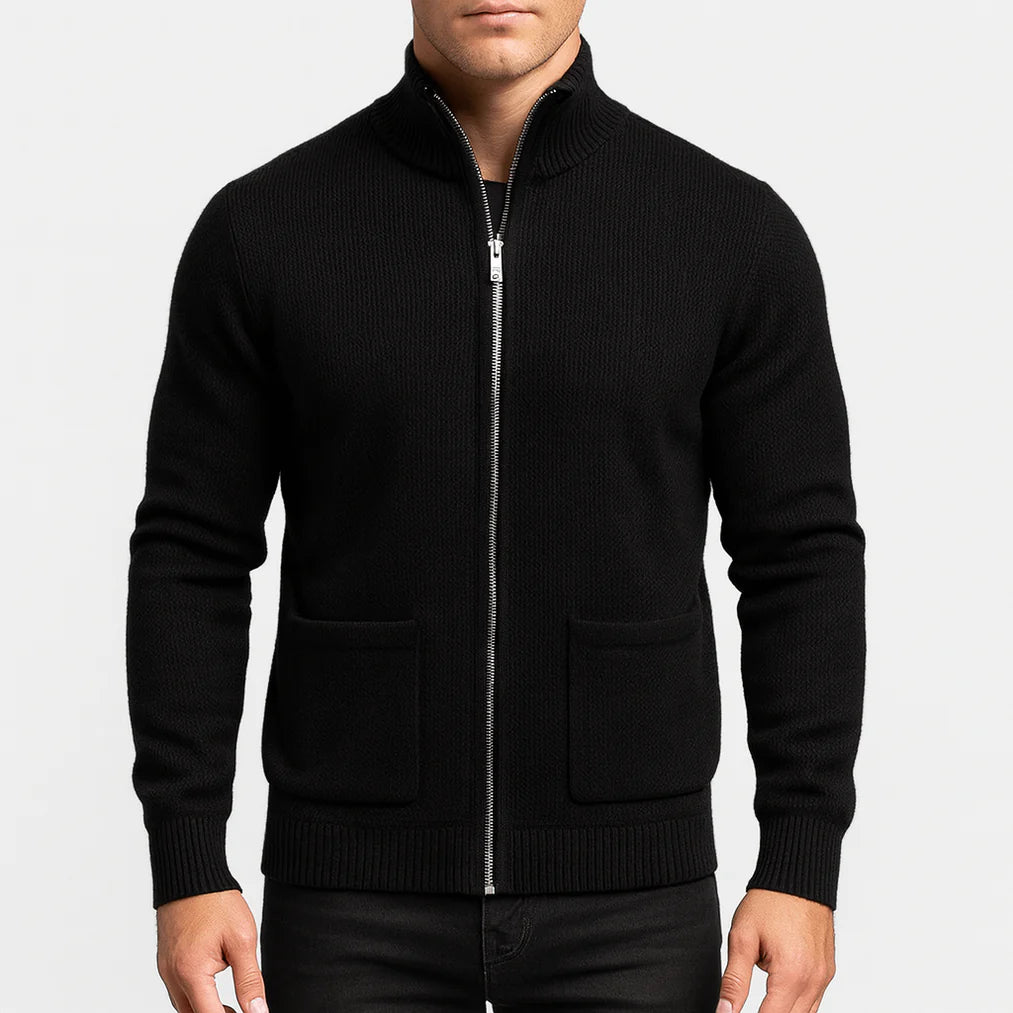Zip-Up Cardigan – Strickjacke für Männer mit Taschen-Schwarz-M-Chaps Herrenmode