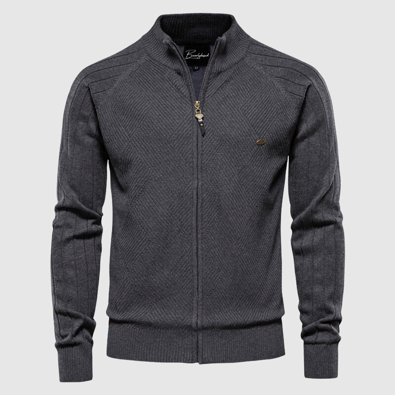 Zip-Up Cardigan – Strickjacke mit durchgehendem Reißverschluss für Männer-Grau-M-Chaps Herrenmode