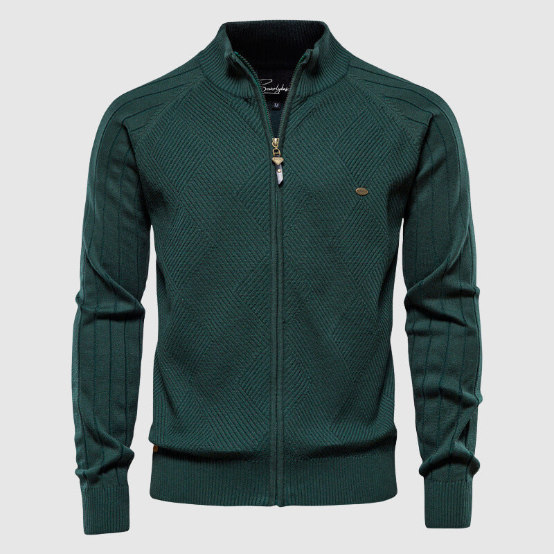 Zip-Up Cardigan – Strickjacke mit durchgehendem Reißverschluss für Männer-Grün-M-Chaps Herrenmode