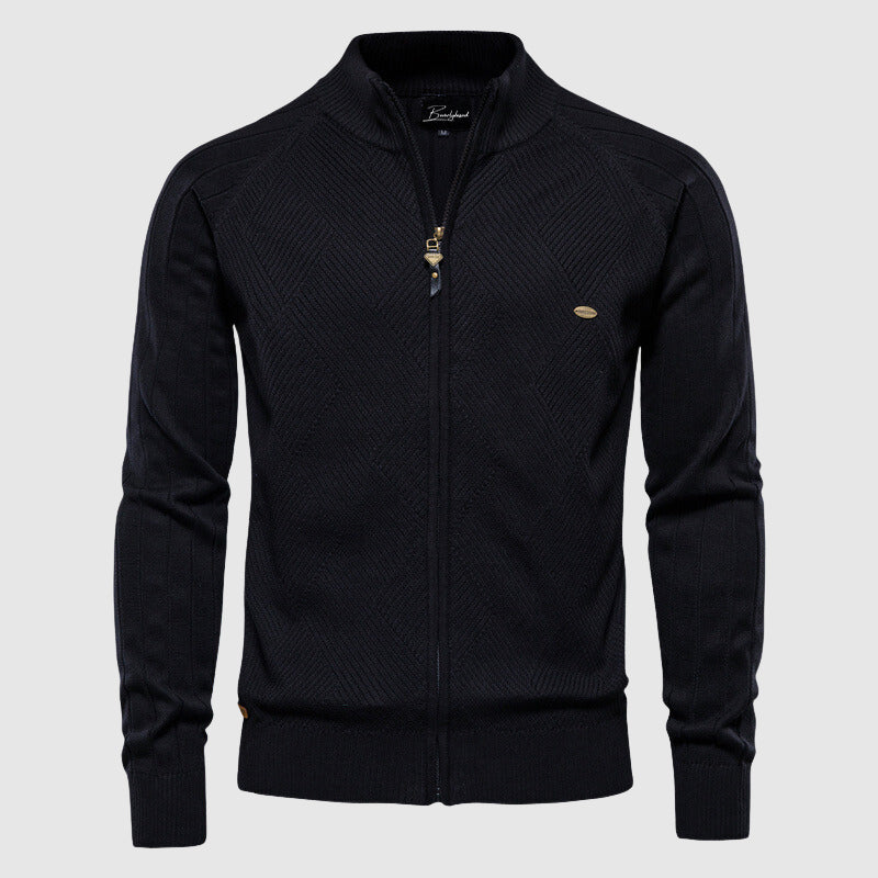 Zip-Up Cardigan – Strickjacke mit durchgehendem Reißverschluss für Männer-Schwarz-M-Chaps Herrenmode