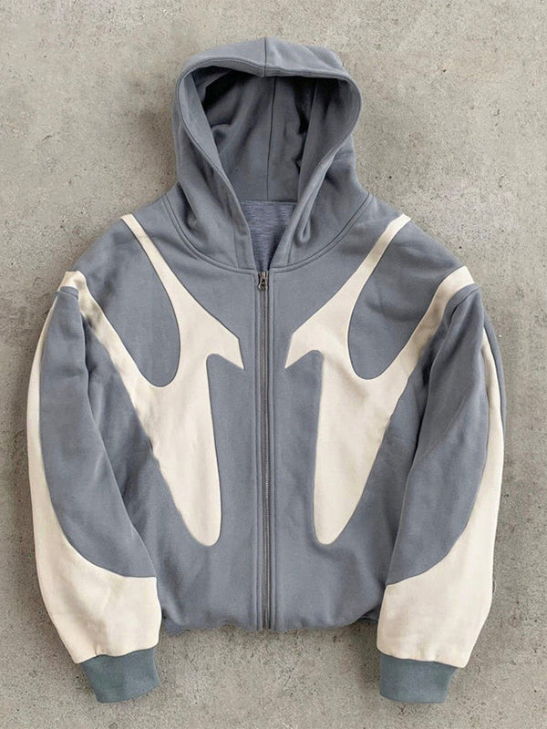 Zip-Up Hoodie - Lässiger zweifarbiger Kapuzenpulli für Männer mit durchgehendem Reißverschluss-Grau-M-Chaps Herrenmode