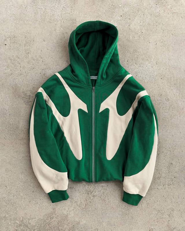 Zip-Up Hoodie - Lässiger zweifarbiger Kapuzenpulli für Männer mit durchgehendem Reißverschluss-Grün-M-Chaps Herrenmode
