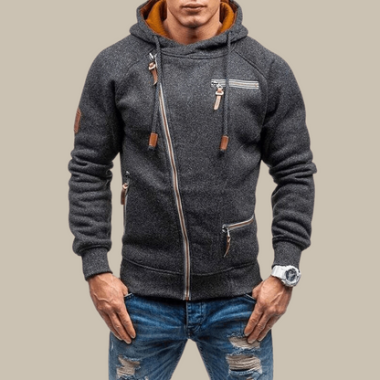 Zipper Hoodie - Warm - Kordelzug - Kapuzenjacke - Mens Zip-Up Hoodies-Dunkelgrau-XS-Chaps Herrenmode