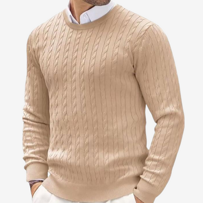 Zopfmusterpullover – Feinstrickpullover mit Rundhalsausschnitt für Männer-Beige-3XL-Chaps Herrenmode