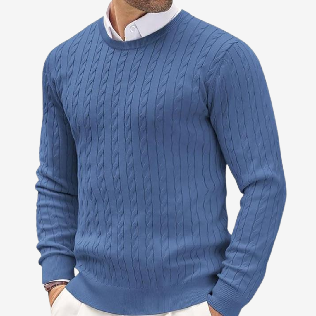 Zopfmusterpullover – Feinstrickpullover mit Rundhalsausschnitt für Männer-Blau-3XL-Chaps Herrenmode