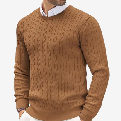 Zopfmusterpullover – Feinstrickpullover mit Rundhalsausschnitt für Männer-Braun-3XL-Chaps Herrenmode