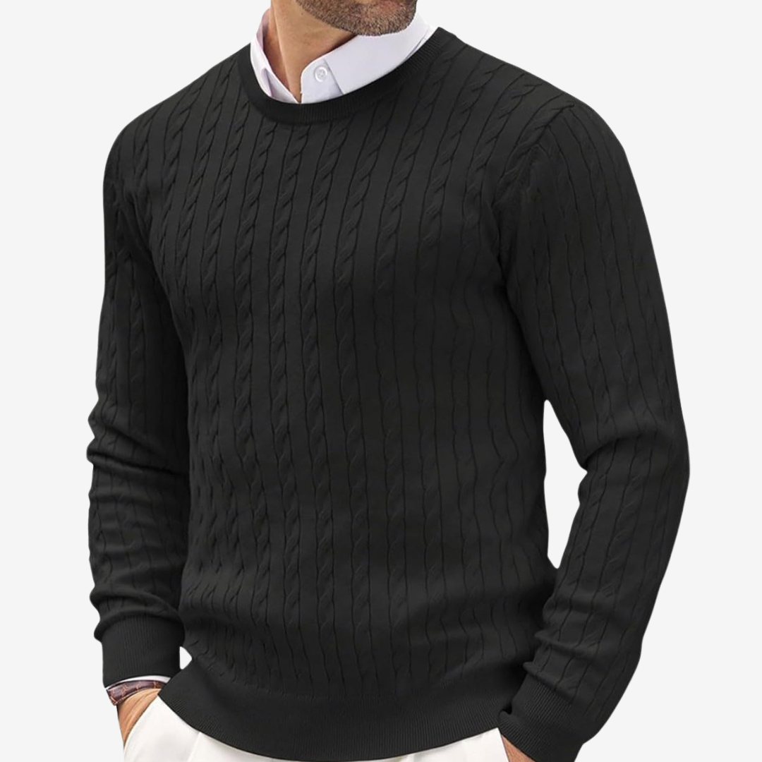 Zopfmusterpullover – Feinstrickpullover mit Rundhalsausschnitt für Männer-Schwarz-3XL-Chaps Herrenmode