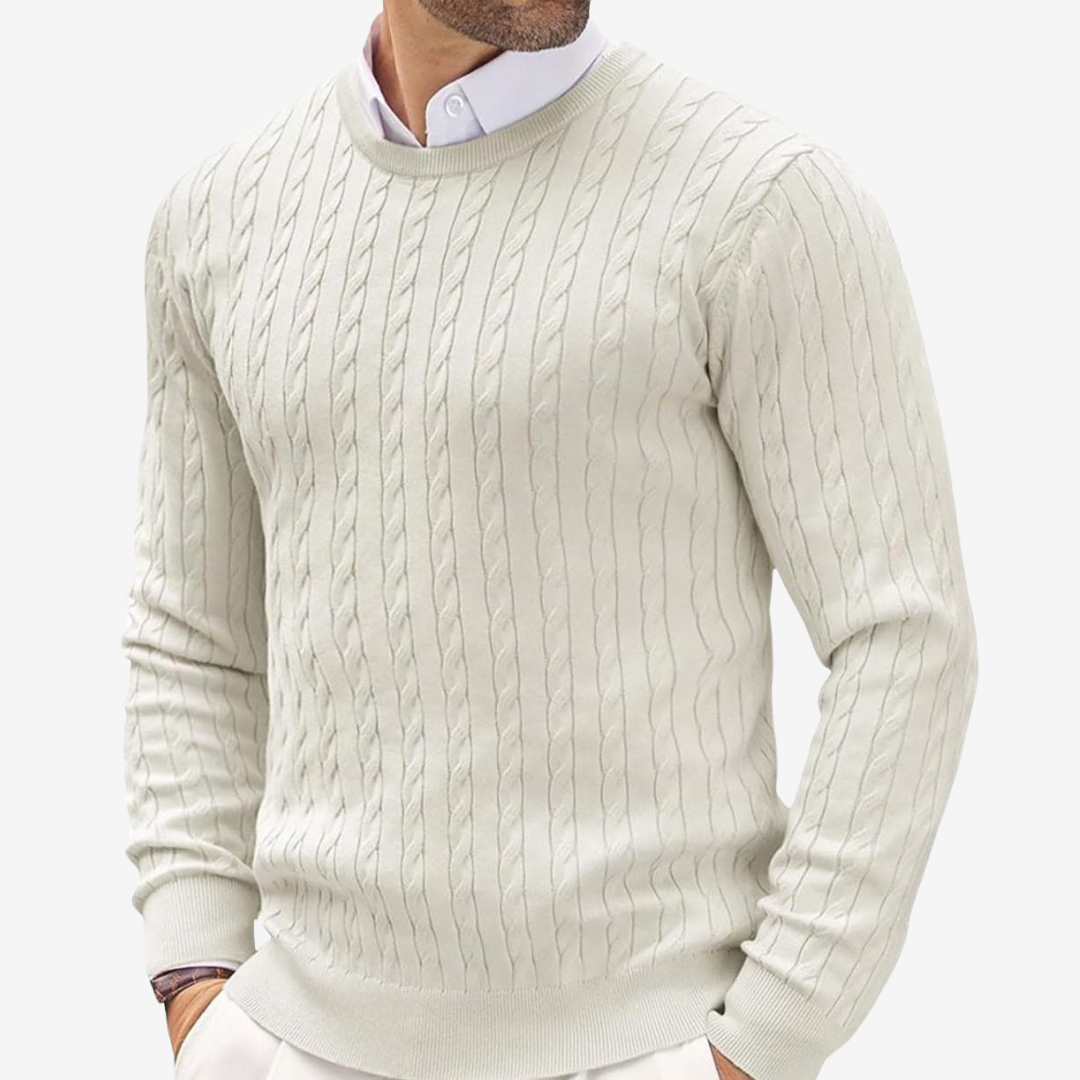 Zopfmusterpullover – Feinstrickpullover mit Rundhalsausschnitt für Männer-Weiß-3XL-Chaps Herrenmode
